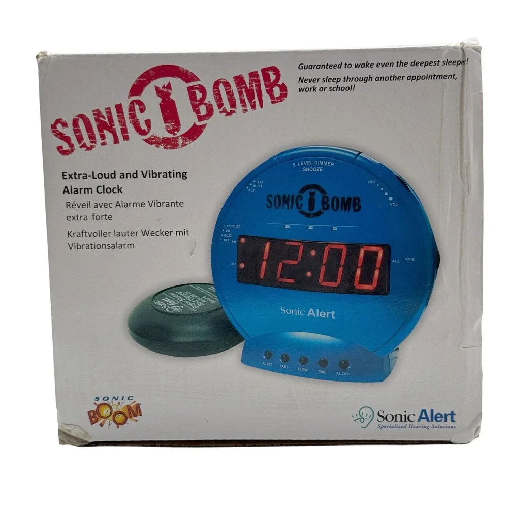 Sonic Bomb SBB500SST Turquoise Dual Alarm Clock Bed Shaker New Open Box